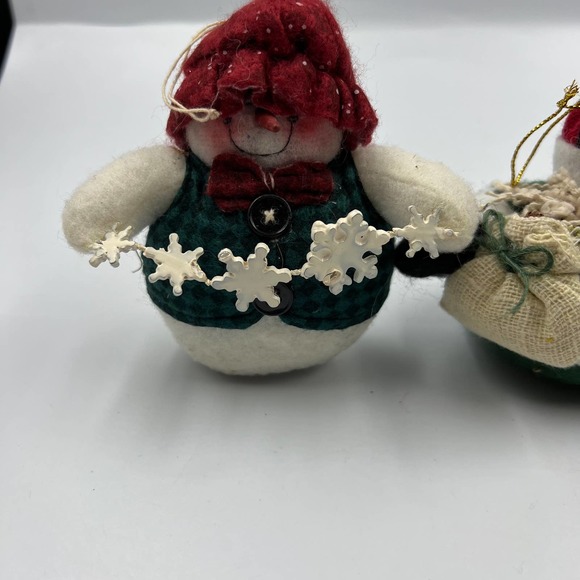 Primitive Round Plush Santa Claus Snowman Reindeer Christmas Ornaments Lot 3 - Picture 4 of 8